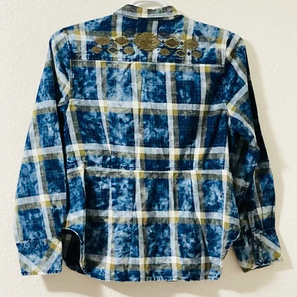 Wrangler Plaid Tie Dye Southwestern Embroidery Top Women’s Snap Western Shirt - Picture 9 of 9